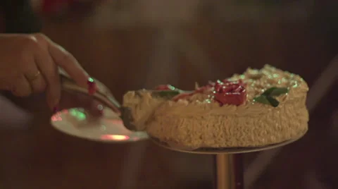 Puting Weding Cake on Plate (Slow Motion) Stock Footage 31912206