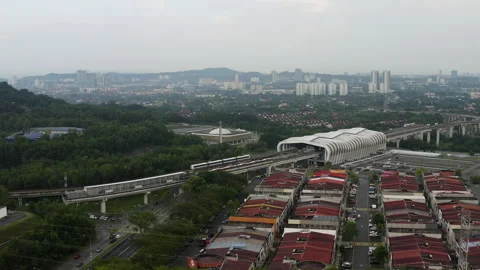 Putra Heights LRT(Light-rail transit) station aerial view, Malaysia Stock Footage 255575464
