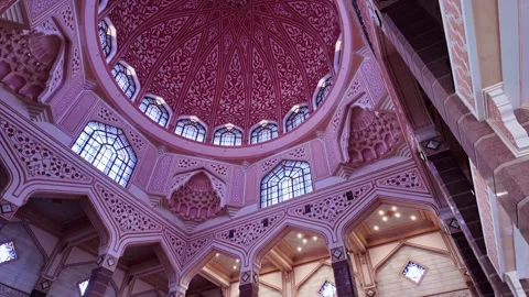 Putra Mosque ornate star-patterned dome interior Putrajaya, Malaysia Stock Footage 327412963