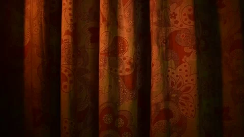 Puts a kerosene lamp behind an old curtain Stock Footage 138145867
