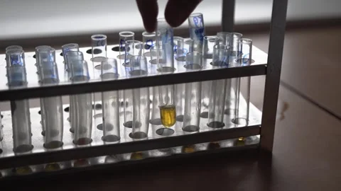 Puts a test tube with human plasma Video stock 241433656