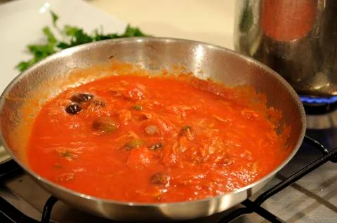 Puttanesca sauce for spaghetti 스톡 사진