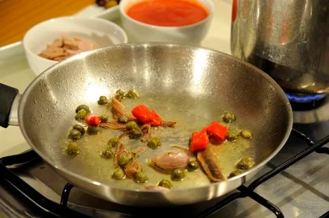 Puttanesca sauce for spaghetti Stock Photos