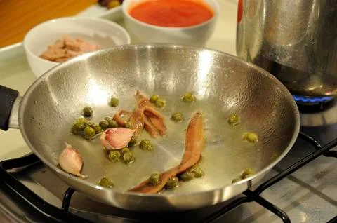 Puttanesca sauce for spaghetti Stock Photos