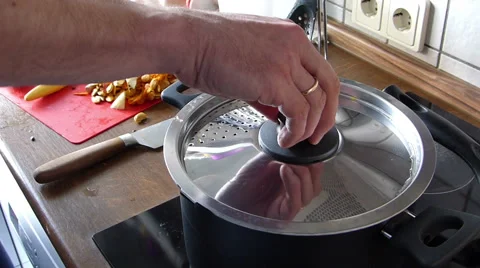 Putting apples in soup with pumpkins Stock Footage 49227840