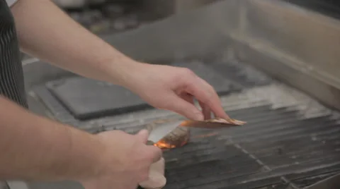 Putting Bacon On Grill Stock Footage 41919912