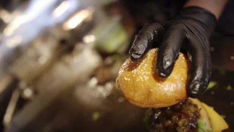 Putting Bread On A Hamburger Stock Footage 197056531