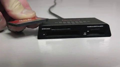 Putting a camera memory card to the reader, 4K Vidéo 84165647