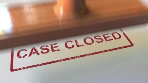 Putting CASE CLOSED rubber stamp on the paper. 3D rendering Stock Illustration
