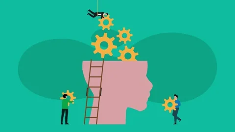 Putting cog wheels inside human head Stock Footage 250227583