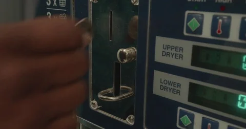 Putting Coins Into Laundromat Machine Stock Footage 84154152