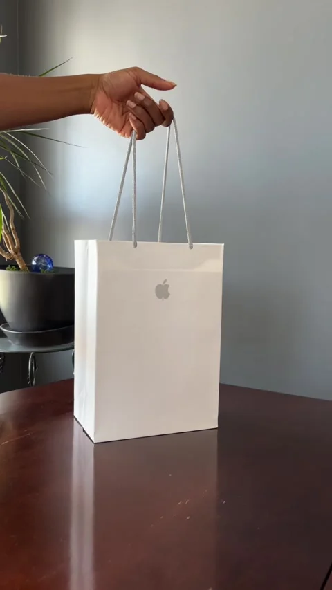 Putting down an Apple branded bag Vídeo Stock 308218482