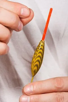 Putting the float on the fishing line Stock Photos