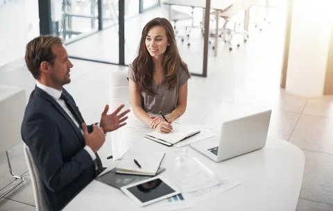 Putting forth their ideas. two businesspeople having a discussion in an office. Stock Photos