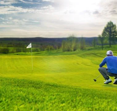 Putting green with flag Stock Photos