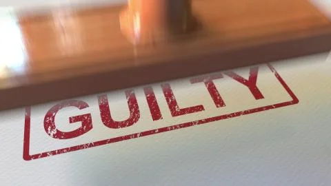 Putting GUILTY rubber stamp on the paper. 3D rendering Stock Illustration