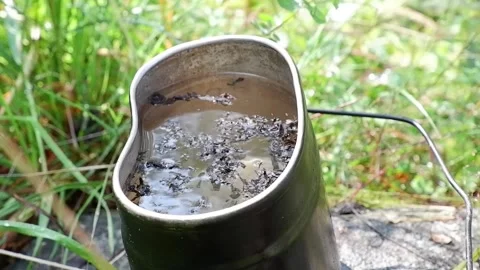 Putting herbs in a tin can to make tea Stock Footage 223330922