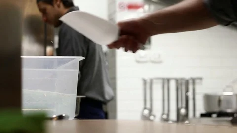 Putting ice in a tray close up, ramen bar, Florence, Italy, HD Stock Footage 93101398