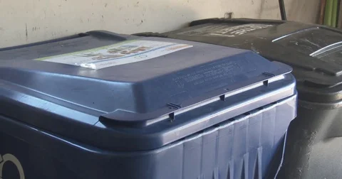 Putting Items in Recycling Bin - Milk Jug and Newspaper Stock Footage 77713349