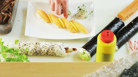 Putting Lettuce on a Plate Stock Footage 71071032