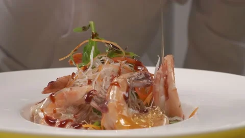 Putting lime on sushi with daikon, lemon slices Stock Footage 231017689