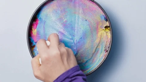 Putting Marshmallows On Rainbow Ice Cream Stock Footage 87771212