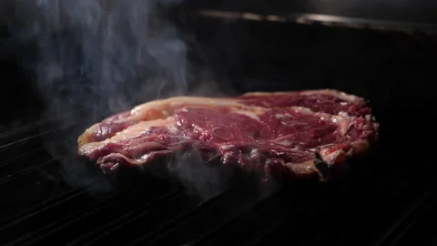 Putting meat on the grill 100fps Stock Footage 229937447
