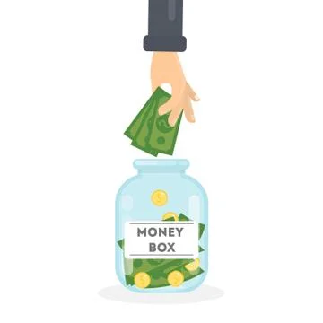 Putting money in box. Ilustración de archivo