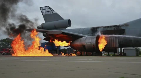 Putting out the fire, burning airplane in an airport 스톡 동영상 43251835