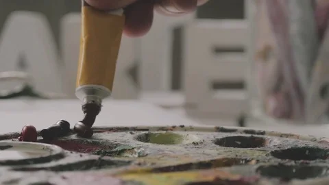 Putting Paint On Palette Stock Footage 79218550