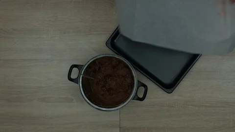Putting A Parchment On A Baking Tray And Rolling Small Ball Stock Footage 87504363