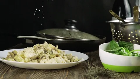 Putting parmesan cheese on spaghetti shooting with high speed camera, phantom Stock Footage 74363682