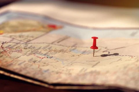 Putting pins to destination on map. Plan travelling and relax with holiday .. Stock Photos
