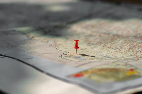 Putting pins to destination on map. Plan travel and relax with vacation hol.. Stock Photos