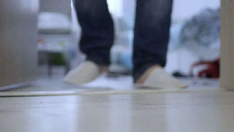 Putting a Postal Package in Front of the Door, Waiting for Postal Courier Stock Footage 201028140