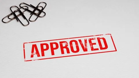 Putting red APPROVED rubber stamp on paper. 4k 3D animation Stock-Footage 247050992