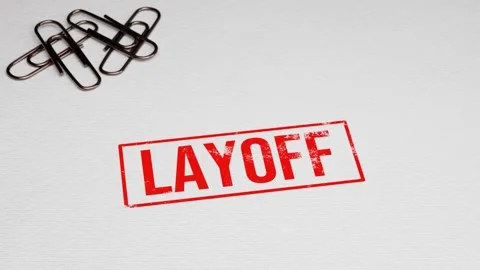 Putting red LAYOFF rubber stamp on paper. 4k 3D animation Video stock 247050989