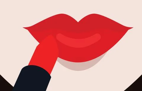 Putting red lipstick on lips Stock Illustration