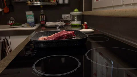 Putting red meat over the grill at home: cooking a steak Stock Footage 61355443