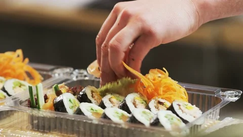 Putting Salmon Meat Into a Bin Stock Footage 71068453