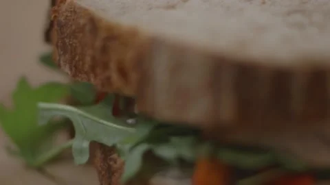 Putting slice of bread onto sandwich, sandwich preparation Stock Footage 194478507