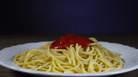 Putting Tomato Sauce On Spaghetti Stock Footage 243612038