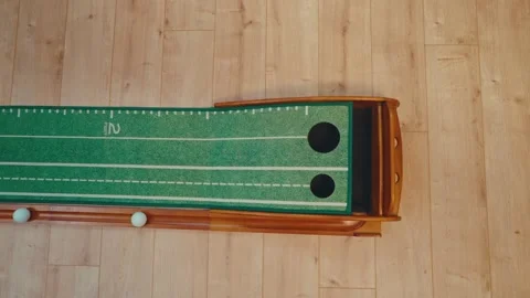 Putting Trainer Top Down Wooden Practice Device Green Mat Ball Return Hardwood Video stock 334490569
