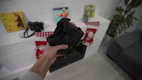 Putting on VR glasses Virtual Reality point of view taking of VR glasses Stock Footage 145150307