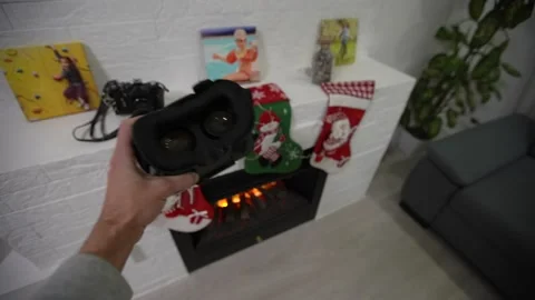 Putting on VR glasses Virtual Reality point of view taking of VR glasses Stock Footage 145150390