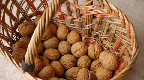 Putting Walnuts Into The Basket Stock Footage 65446692
