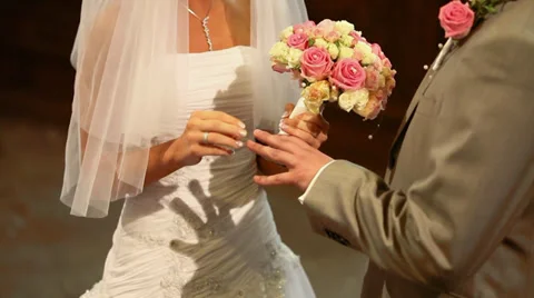 Putting the wedding ring Stock Footage 35342211