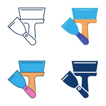 Putty knife flat and line icon set Stock Illustration
