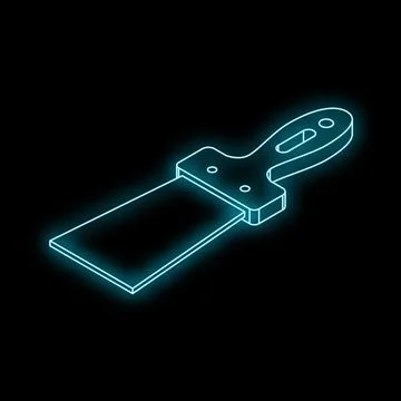 Putty knife with glowing neon light effect on black background Illustration