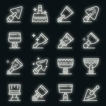 Putty knife icons set vector neon Stock Illustration